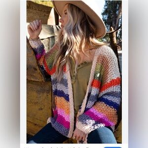 Listicle Multicolor Striped Chunky knit Cardigan